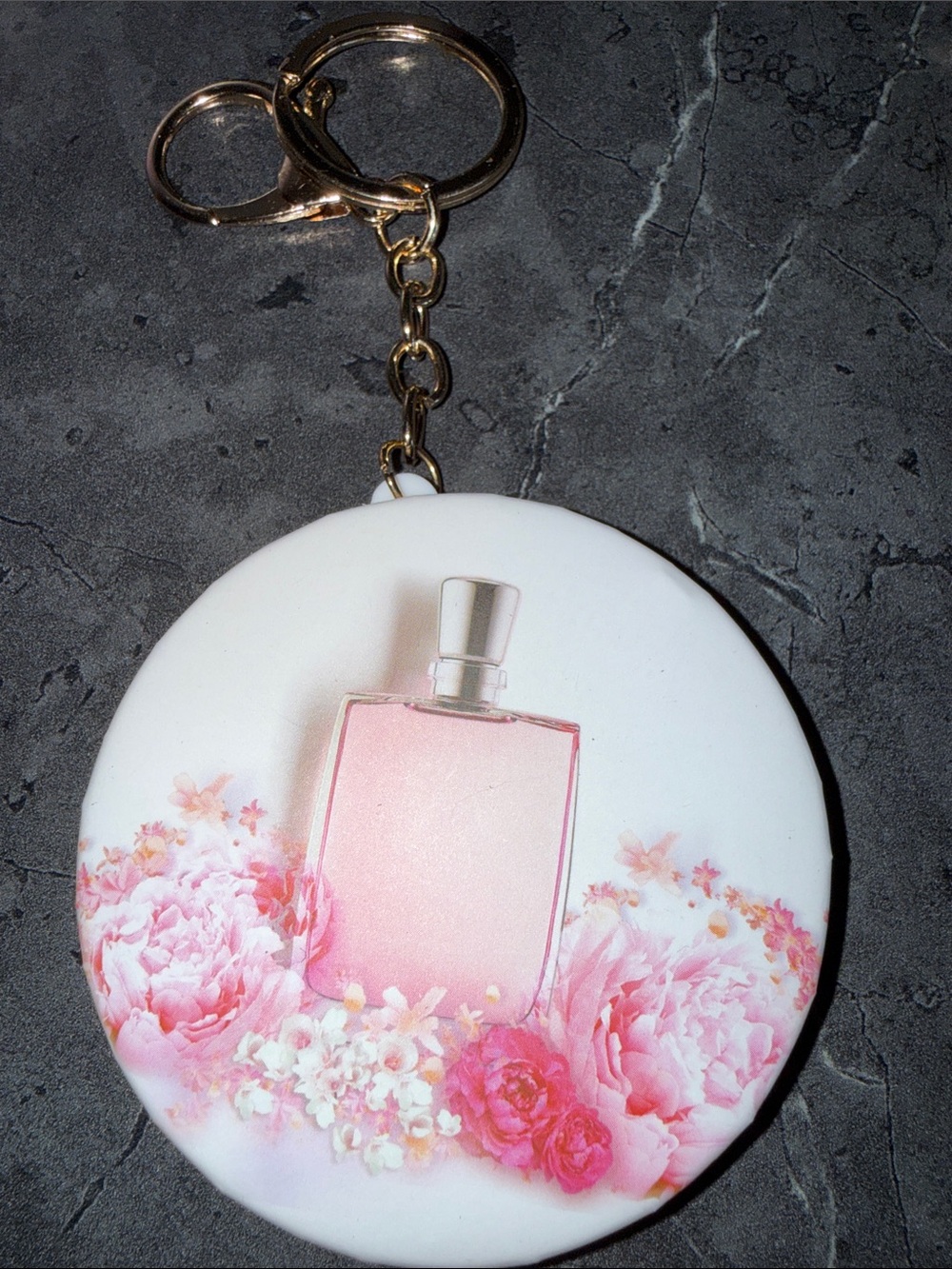Pink Floral Perfume Keychain Mirror - Women Bath & Body Accessory